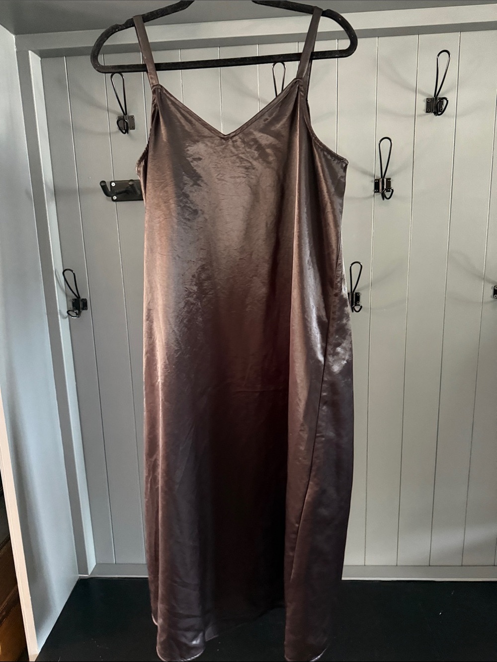 Vince Camuto Satin Slip Dress — Black V-Neck Camisole Nightdress
